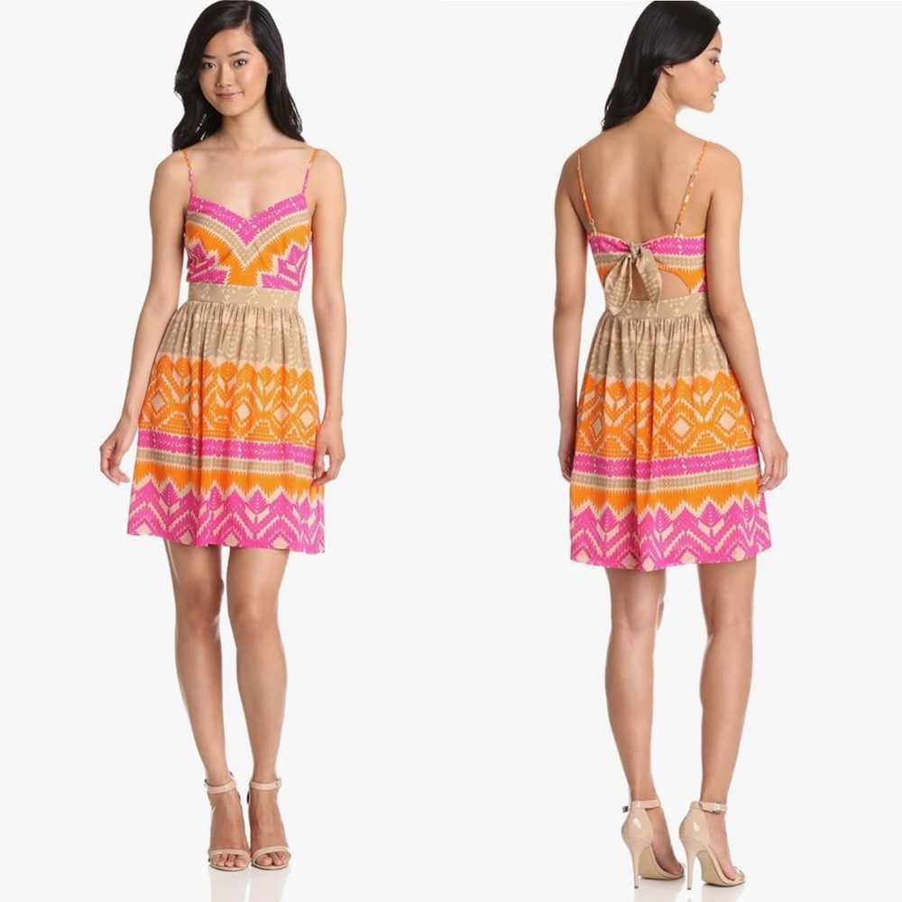 Trina Turk Gypsum Cut-Out Stretch Silk Lined Mini‎ Dress in Cactus Flower Size 6